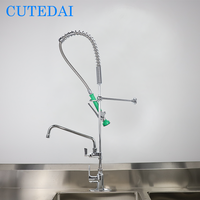 Robinet de cuisine commercial contemporain en laiton chromé à un trou, hauteur 47 pouces, avec douchette extractible pour pré-rinçage, montage sur plan de travail, pour restaurant