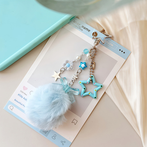 Chaîne argentée avec un grand <span class=keywords><strong>pompon</strong></span> en forme d'étoile et un nœud, breloque pour sac à dos, <span class=keywords><strong>porte</strong></span>-clés et sangle de téléphone, <span class=keywords><strong>porte</strong></span>-clés <span class=keywords><strong>pompon</strong></span> - Product Image 5