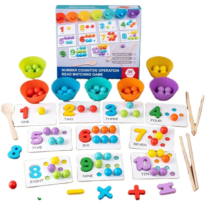 Nomor kayu operasi kognitif Digital yang cocok permainan anak edukasi Dini mainan pembelajaran matematika klip pendidikan manik-manik permainan