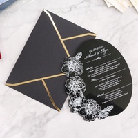 Venta al por mayor de alta calidad personalizado acrílico negro menú lámina blanca Floral boda invitación calidad papel tarjetas Anime música estilo
