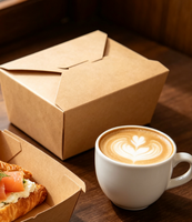 Conteneur alimentaire carré en papier kraft pliable avec fermeture à clip, finition mate et personnalisable pour la vente en gros B2B