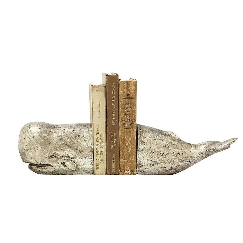 Hars Walvis Boekensteun met Antieke Zilveren Blad Afwerking Thuis Boek Plank Elegant Decor