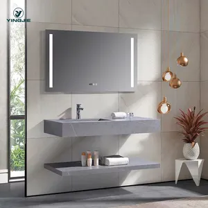 Luxury Home Center 60 Inch Double Layer Vanity Sink Basin Bathroom Cabinet Set With LED Light Mirror