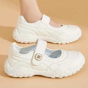 Chaussures pour femmes à lacets Velcro, chaussures basses confortables à semelle souple, chaussures plates décontractées blanches, baskets décontractées - Product Image 3