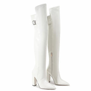 Big Size 47 Wide Fit Shoes Women Chunky High Heel Pointed Toe Thigh High Boots Side Zipper Over the Knee Booties - Product Image 6