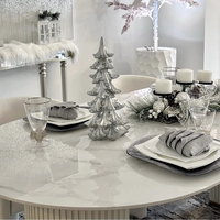 Table à manger ovale en bois de style crème moderne de 63 pouces, plateau en pierre frittée de 12 mm, facile à nettoyer, idéale pour 4 à 6 personnes