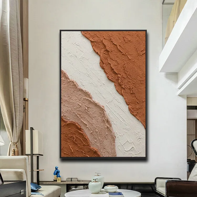Hand Painted Modern Abstract Artwork Textured Earth Tone Canvas Wall Art Acrylic Paintings For Sale