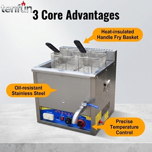 Friteuse à gaz thermostatée professionnelle 15L en acier inoxydable avec panier pour poulet frit, frites et snack-bars - Product Image 3