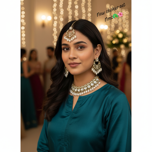 High Quality Ethnic Silver Plated Copper <b>Gold</b>-Plated Bridal Choker Necklace Earring <b>Set</b> Green Enamel Zircon Beads Latest Party - Product Image 3