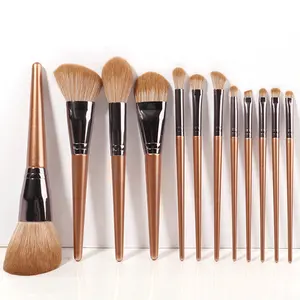 Professional 12pcs Full Cosmetic Tool Set Face Eye Powder Blusher Nose Shadow Wood Makeup Brush Gift Set in Tube