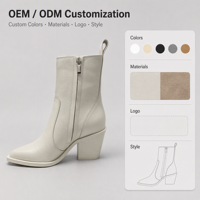 Bottines Western Blanches à Bout Pointu pour Femmes avec Talon Épais et Option Logo Personnalisé