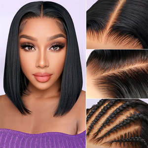 Parrucche Bob Corte Liscie Molto Popolari in <span class=keywords><strong>Capelli</strong></span> Umani Veri Brasiliani Vergini, Parrucche Frontali in Pizzo HD per Donne Nere - Product Image 4