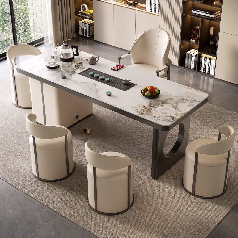 Slab tea table, 1 deluxe main chair, 4 crescent chairs
