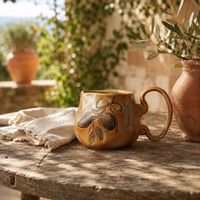 Tasse à café et à eau en céramique Ruyi à motif floral de style rétro, transformée au four, avec poignée, pour le bureau et le petit-déjeuner - Vente en gros
