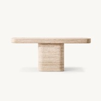 Table basse ovale en marbre travertin de style moderne avec un design unique en pierre Socle latéral Centre supérieur