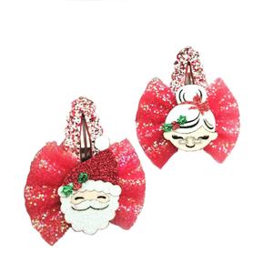Barrette à cheveux coréenne pour enfants en tissu pailleté avec dentelle, motif bonhomme de neige de Noël, pour fêtes - Vente en gros - Product Image 3