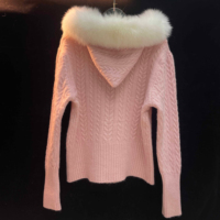 Femmes Slim Fit Hiver Court Laine Tricoté Manteau À Capuche Veste Chaude Moelleux Réel Col De Fourrure De Renard Pull Femmes Cardigan