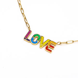 Cross-border drop oilภาษาอังกฤษLoveไทเทเนียมสร้อยคอเหล็กหญิงใหม่nicheอารมณ์ทั้งหมดการจับคู่18พันทองเรียบง่ายchoker - Product Image 4