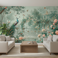 Papier peint mural personnalisé imperméable, motif floral vintage, oiseaux, paon, fleurs, forêt, jardin, paysage