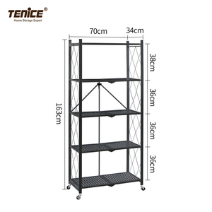 Tenice 5-Tier Foldable <strong>Standing</strong> <strong>Shelf</strong> <strong>Units</strong> ,Expandable &amp; Adjustable Storage Rack, Metal Heavy Duty Storage <strong>Shelf</strong> with Wheels - Product Image 1