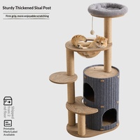 Arbre à chat pour petits appartements - Cadre d'escalade compact en panneau de densité avec lit intégré, griffoir et perchoirs - Simplicité