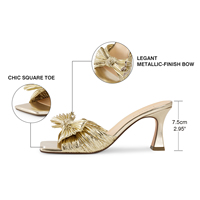 WETKISS – Mules d'été pastel métalliques à talon haut et bout carré, plissées avec nœud, pour femmes – Vente en gros OEM personnalisée à prix abordable