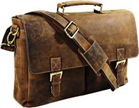Sac Messager Rétro Jony en Cuir Premium pour Ordinateur Portable, Style Chasseur, avec Fermeture Éclair, Étanche, Protection RFID, Deux Bretelles Chaînes, pour Bureau et Université