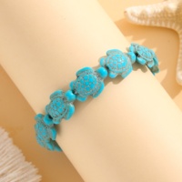 Bracelet Turquoise Tortue avec Perles Sculptées Mignonnes Motif Coquillage Hexagonal Cordon Élastique Bijou Cadeau Unisexe Runcheng