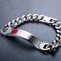 Bracelet d'alerte médicale en acier inoxydable incurvé vierge, chaîne de liaison pour la sensibilisation aux maladies, ID rouge pour hommes, bijou en métal