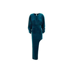 Excellent Quality Designer Item Actualee <b>Teal</b> Long Velvet Dress With Button Closure at the <b>Top</b> Back - Product Image 1