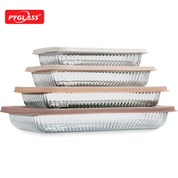 Plat à four en verre rayé Pyglass avec couvercle en PE marron personnalisable, plusieurs tailles, utilisation en cuisine, compatible micro-ondes, facile à nettoyer