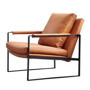 Divano Singolo Moderno Industriale Quadrato in Ecopelle Marrone, Garanzia di 3 Anni, Telaio in Metallo Nero per Soggiorno - Product Image 1