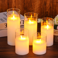 Bougie LED sans flamme 3D en verre, cire de paraffine véritable, faite à la main, forme pilier, fonctionne avec 3 piles AAA, avec télécommande, D7.5cm