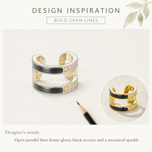 Double Rail Ear <b>Cuff</b> Stainless Steel 14K Gold Vacuum Plated Black Enamel CNC Set Accent Gold <b>Silver</b> Variants - Product Image 3