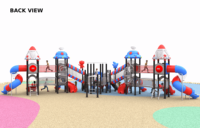 Équipement de terrain de jeux pour enfants sur le thème de l'espace, fusée, OVNI, toboggan multi-voies, toboggan combiné en forme de S avec fenêtre transparente