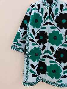 Manteau long brodé floral bohème fait à la main, veste longue Suzani, motif floral vert et noir, veste artistique bohème, vêtements d'extérieur - Product Image 3