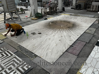 Médaillon décoratif en marbre blanc avec incrustation en laiton, motif tournesol, pour sol de hall de villa, découpé au jet d'eau