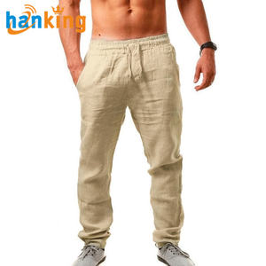 Pantalon en lin et coton pour hommes Pantalon d'été en lin respirant de couleur unie Pantalon de fitness décontracté à taille élastique Hip Hop Street wear - Product Image 4