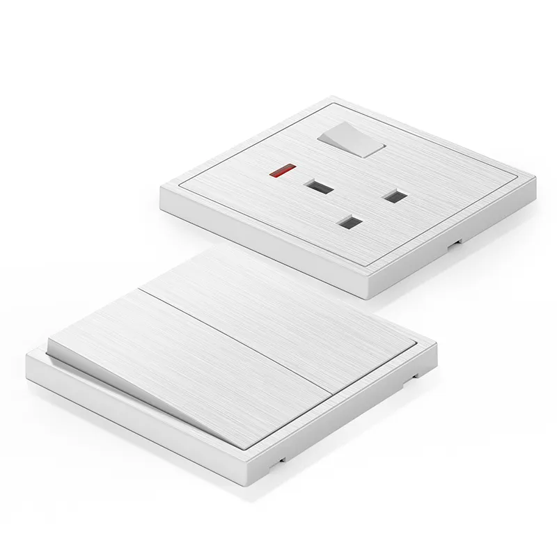 S1.4 brushed wall switches 13A double sockets and switches electrical uk electrical sockets and switches