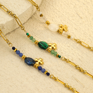 กำไลข้อมือหินธรรมชาติสแตนเลสชุบทอง 18k สไตล์โบฮีเมียน Zhixuan สำหรับผู้หญิง กำไลแฟชั่นหินลาพิสคุณภาพสูงแบบโซ่ - Product Image 2