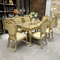 Table à manger en bois massif sculpté à la main, style vintage français, ensemble 6 places, idéale pour les grands banquets dans les villas de luxe
