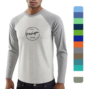 T-shirt raglan sportif à manches longues avec col en coton respirant personnalisé vierge coupe normale entraînement pour hommes - Product Image 1