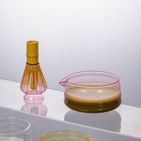 Ensemble de bols à matcha en verre, faits à la main, en verre transparent, Chawan, fouet à matcha, bols et support pour fouet pour la cérémonie du thé