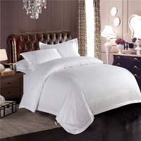 Sprei Hotel Bintang Lima, Linen Homestay, 60 Count, Putih Satin Jacquard, Set Sprei & Sarung Selimut 4 Pcs