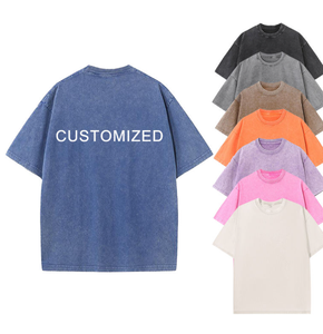 เสื้อยืดผู้ชายสไตล์เรโทรแบบฟอกสี พร้อมตัวเลือกสกรีนโลโก้ ผ้าฝ้าย 100% ทรงหลวม ไซส์ใหญ่ เสื้อยืดลายกราฟิก - Product Image 1