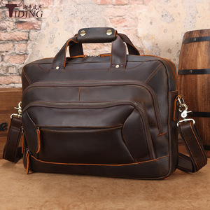 Tiding Genuine Leather Business <b>Briefcase</b> 15.6-Inch Laptop Bag Dark Brown Shoulder Bag For Travel And Work - Product Image 1