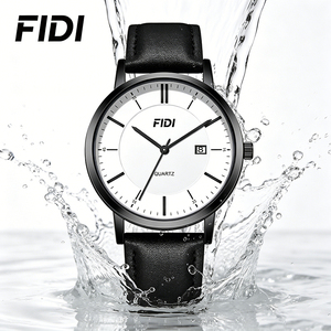 Reloj de Cuarzo para Hombre FIDI, Resistente al Agua 3ATM, Clásico, de Negocios, con Correa de Cuero Negra y Función de Fecha - Product Image 4