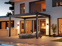 Pergola bioclimatique en aluminium blanc 4x4m, motorisée, éclairage LED haut de gamme, autoportante, pour villa, jardin, bord de piscine, patio, protection solaire