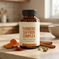 Capsules de complexe curcuma safran OEM, complément alimentaire à base de plantes avec cannelle et cardamome, 60 unités, marque privée pour adultes