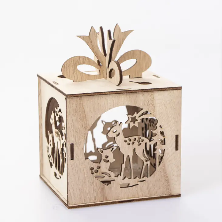 Boîtes en bois coupée au Laser avec lumière LED, cadeaux de noël, 10 pièces, 2020